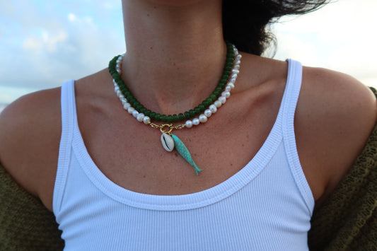 Jade Green Chalcedony and Turquoise Gemstone Necklace